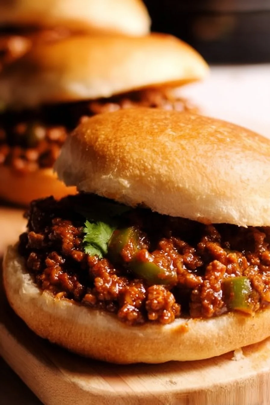 Healthy homemade sloppy joes served on whole wheat buns with fresh veggies.