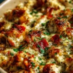 Delicious high protein chicken bake ready to serve on a plate