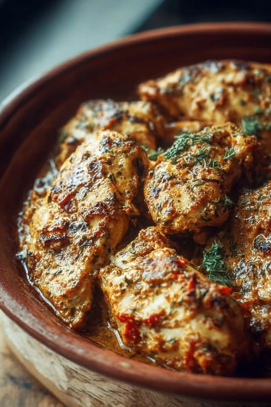 High-protein chicken dish with vegetables and spices served on a plate