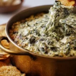 High-protein spinach artichoke dip served with tortilla chips