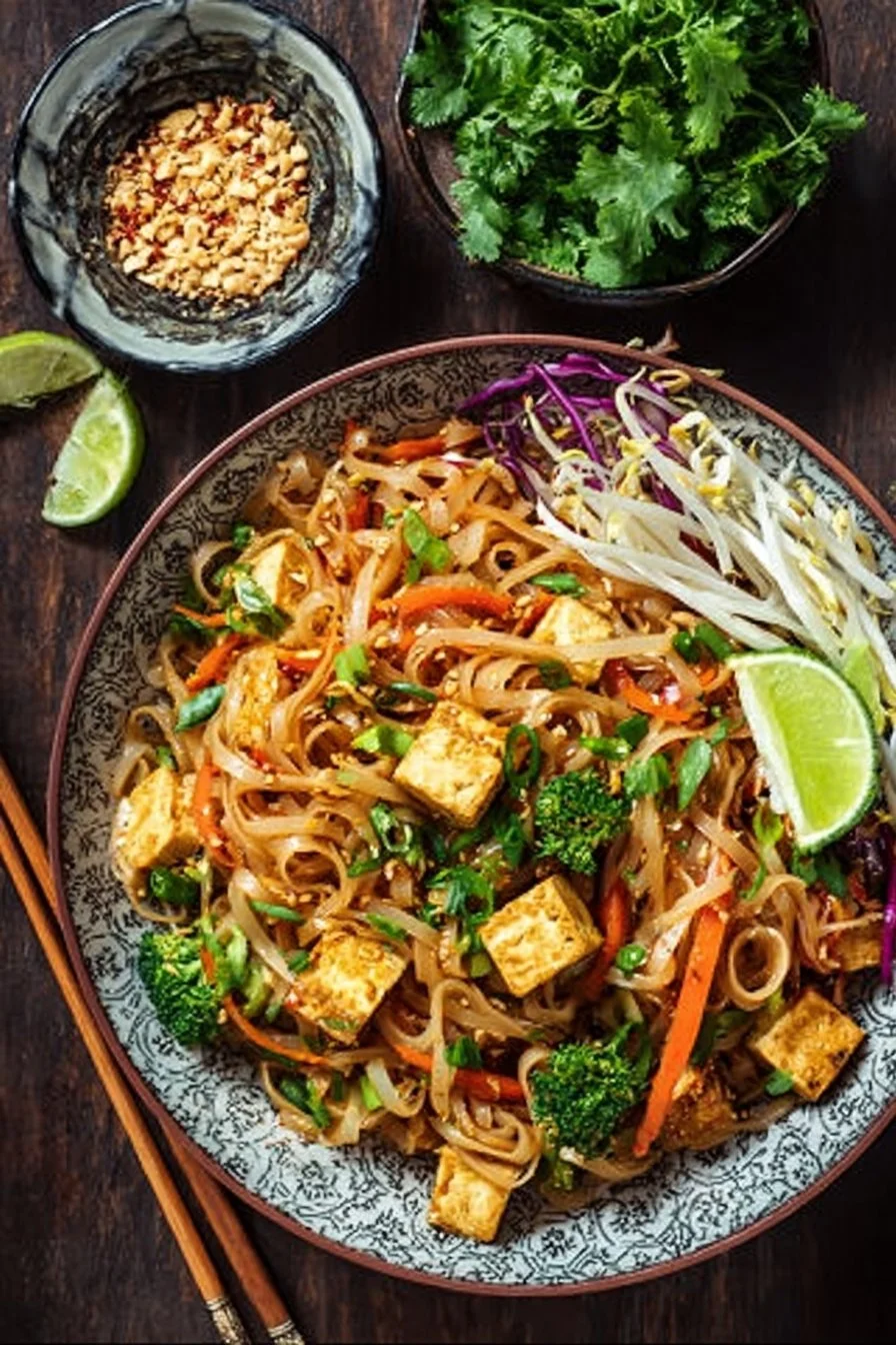 High Protein Tofu Pad Thai 3 High Protein Tofu Pad Thai with colorful vegetables and noodles