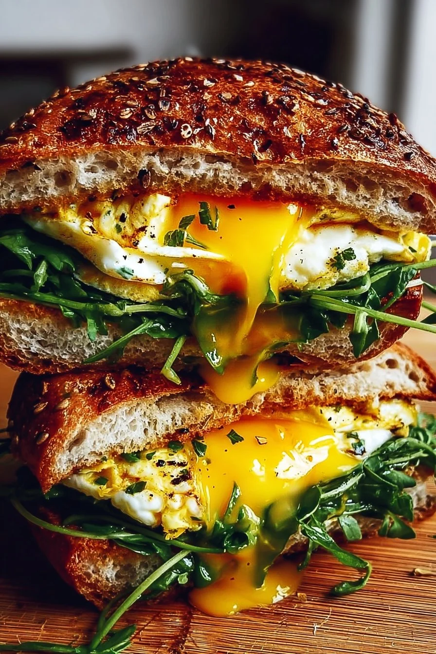 High-protein vegetarian breakfast sandwich with fresh ingredients on a plate