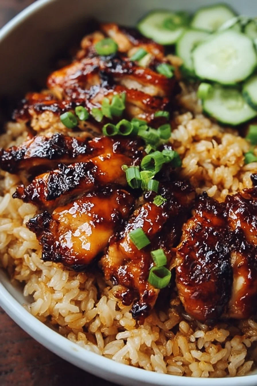 Delicious Honey BBQ Chicken served over fluffy rice