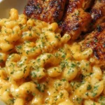 Honey Garlic Butter Chicken served with creamy mac and cheese