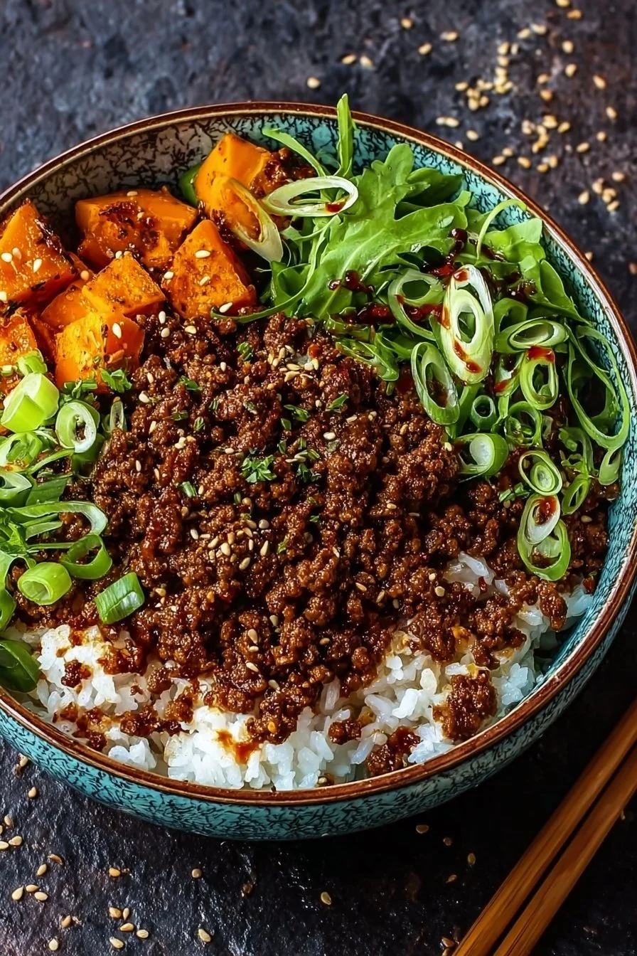 Savory Hot Honey Bowl featuring ground beef and spicy honey sauce.