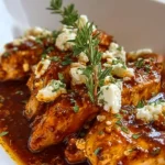 Delicious hot honey feta chicken served with herbs and spices