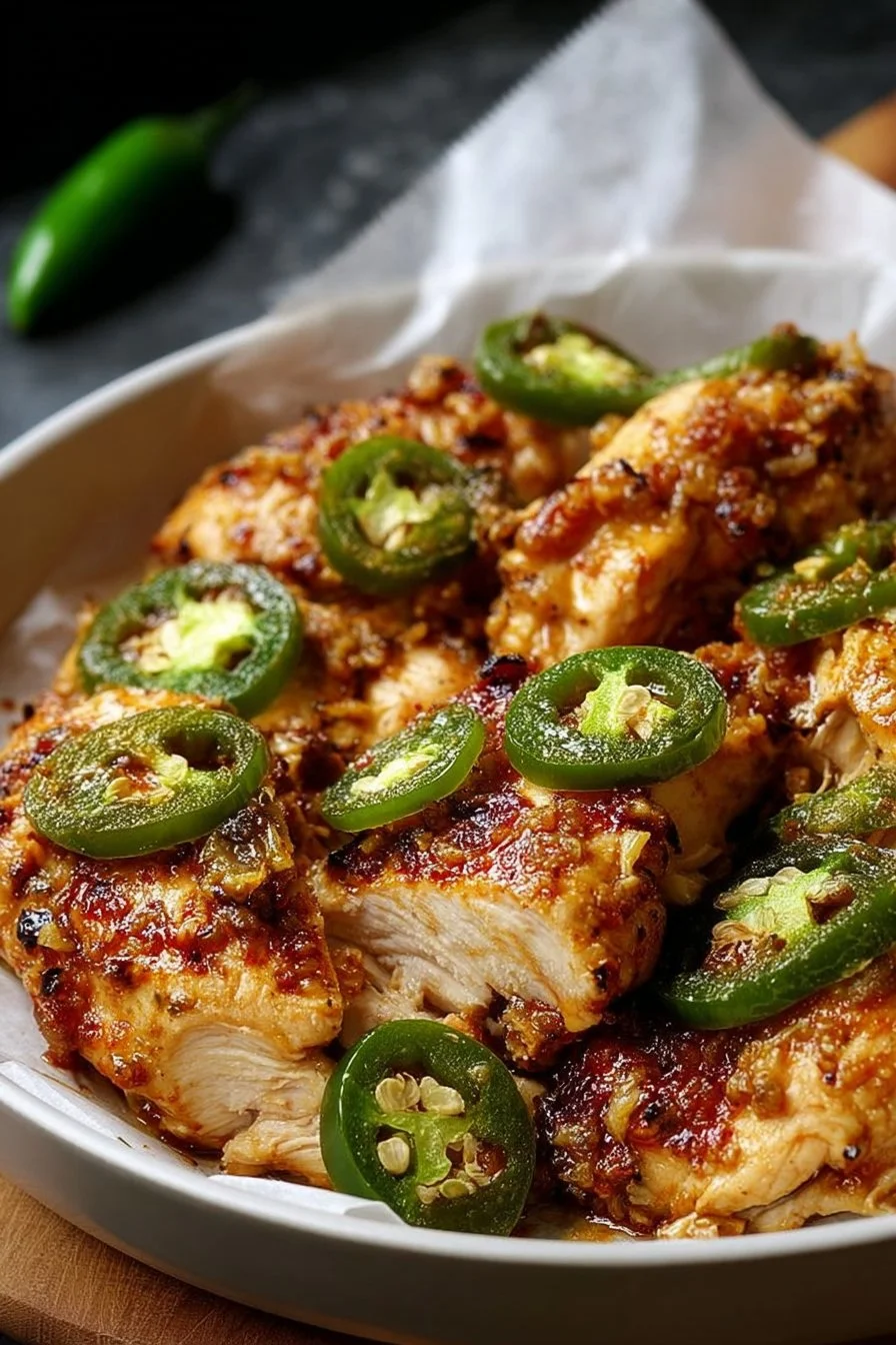 Delicious plate of Jalapeño Chicken garnished with fresh herbs