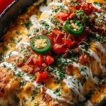 Delicious jalapeño popper enchiladas topped with cheese and jalapeños
