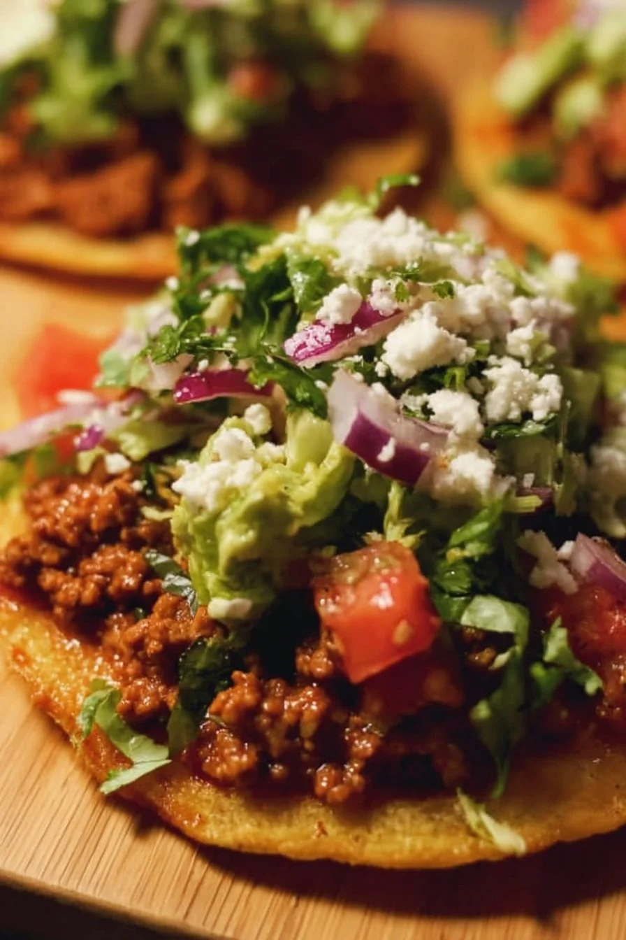 Delicious low calorie turkey tostadas topped with fresh ingredients