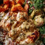 Maple Dijon Chicken Bowls featuring tender chicken, vibrant veggies, and a savory sauce.