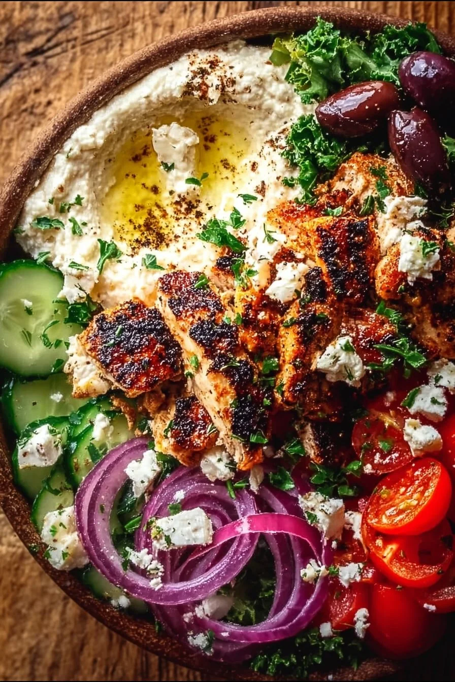 Delicious Mediterranean Chicken Bowl with fresh vegetables and herbs