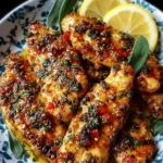 Plate of Mediterranean Chicken Tenders garnished with herbs and spices