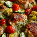 Delicious Mediterranean Chicken Zucchini Bake with fresh ingredients.