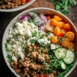 Mediterranean ground turkey bowls with fresh vegetables and spices