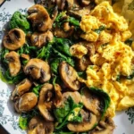 Mushroom Spinach Scrambled Eggs served in a bowl for a nutritious breakfast