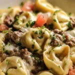 Delicious Philly Cheesesteak Tortellini served in a bowl.
