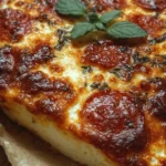 Delicious Pizza-Style Cottage Cheese Bake topped with cheese and vegetables