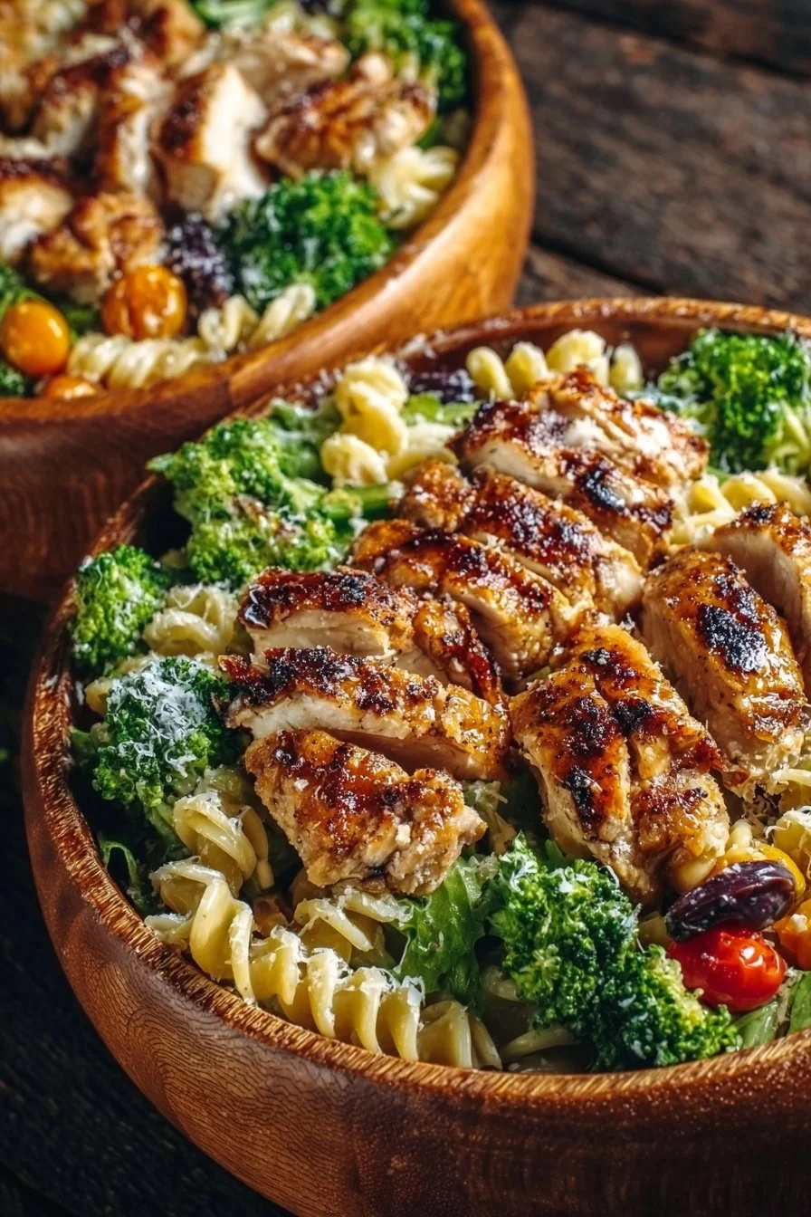 Healthy rotisserie chicken bowls with fresh vegetables and grains