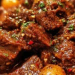 Delicious slow cooker garlic butter beef served with vegetables