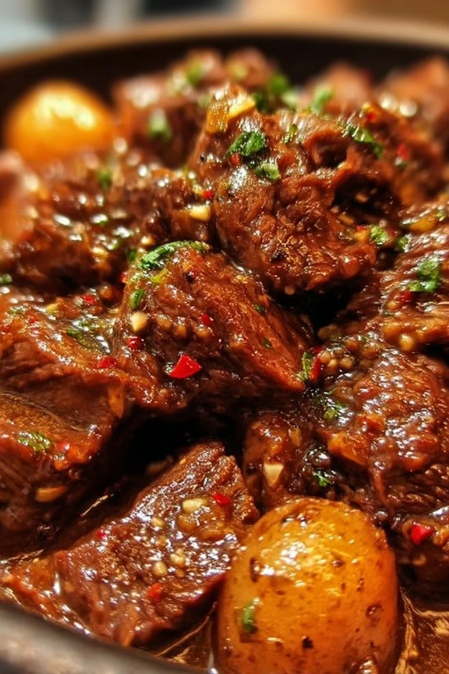 Delicious slow cooker garlic butter beef served with vegetables