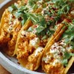 Delicious spicy chicken tacos served with fresh toppings and garnishes
