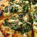 Spinach Feta Flatbread Pizza with fresh ingredients and vibrant colors