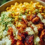 Street Corn Chicken Rice Bowl with grilled chicken, corn, and rice served in a bowl.