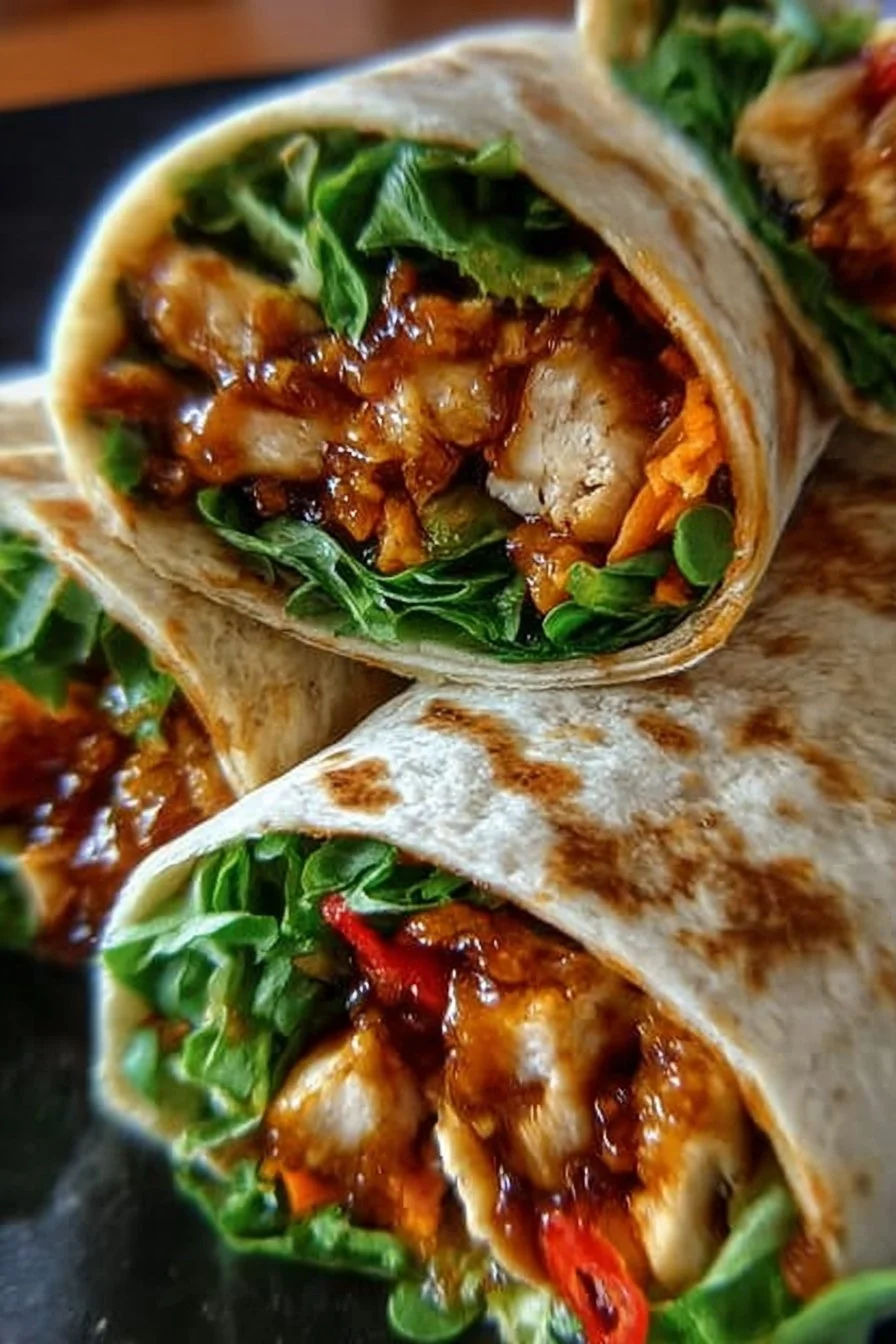 Sweet Chili Chicken Wraps served with fresh vegetables and dipping sauce