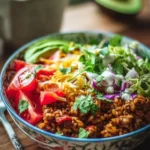 Delicious Taco-Inspired Rice Bowl with vibrant toppings and spices