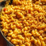 Delicious plate of Taco Mac and Cheese topped with fresh ingredients.