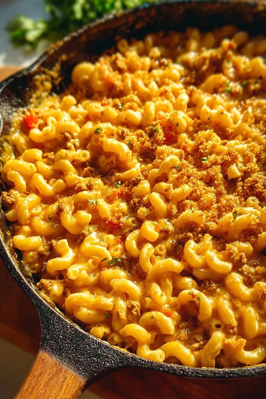 Delicious plate of Taco Mac and Cheese topped with fresh ingredients.