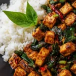 Stir-fried Thai Basil Tofu with colorful vegetables