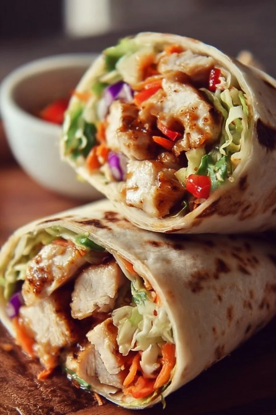 Delicious Thai Chicken Wraps filled with fresh ingredients and savory flavors.