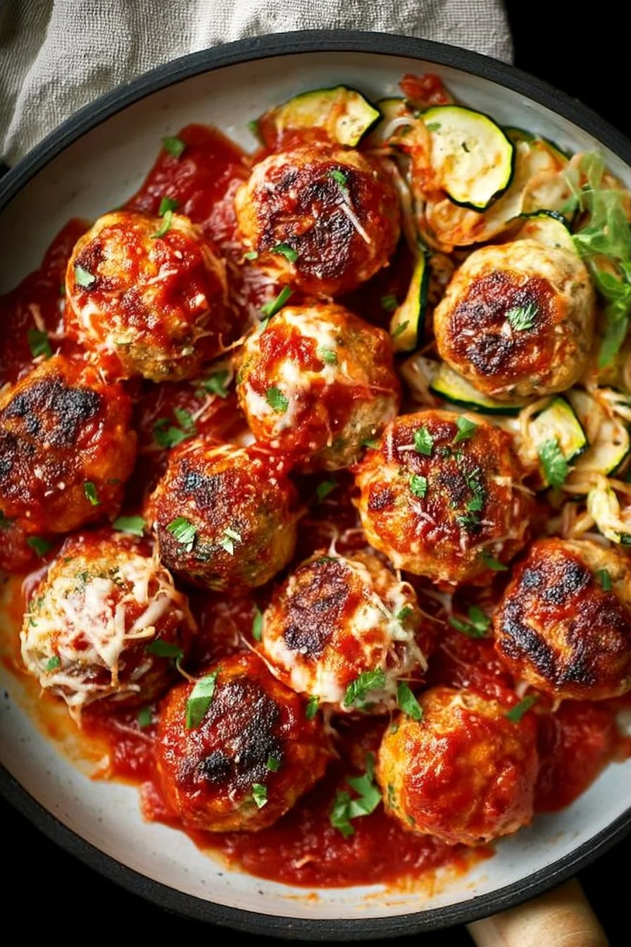 Delicious Turkey Ricotta Meatballs served with marinara sauce