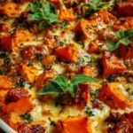 Delicious Turkey Sweet Potato Bake served in a casserole dish