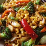 Colorful veggie stir-fry with fresh vegetables in a skillet