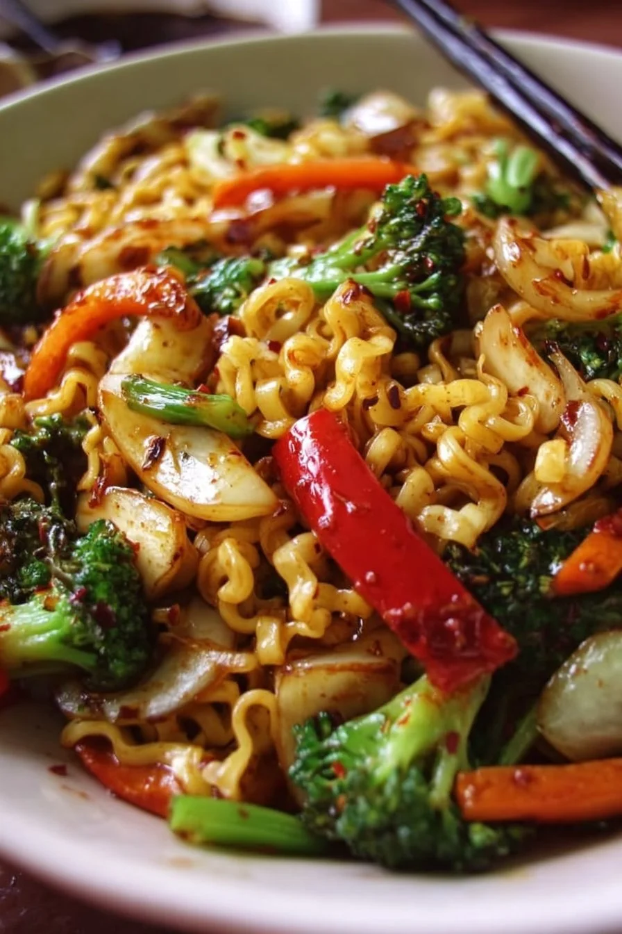 Colorful veggie stir-fry with fresh vegetables in a skillet